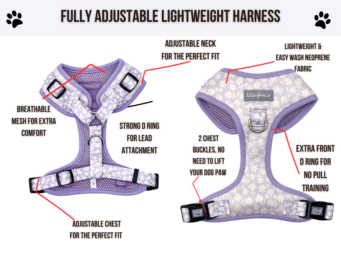 Lilac daisy dog harness