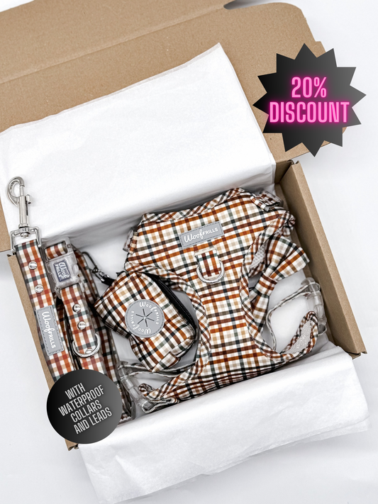 Dog harness , Dog collar and lead set | BUNDLE OF YOUR CHOICE |  Best i ever plaid - With waterproof matching collar & leash