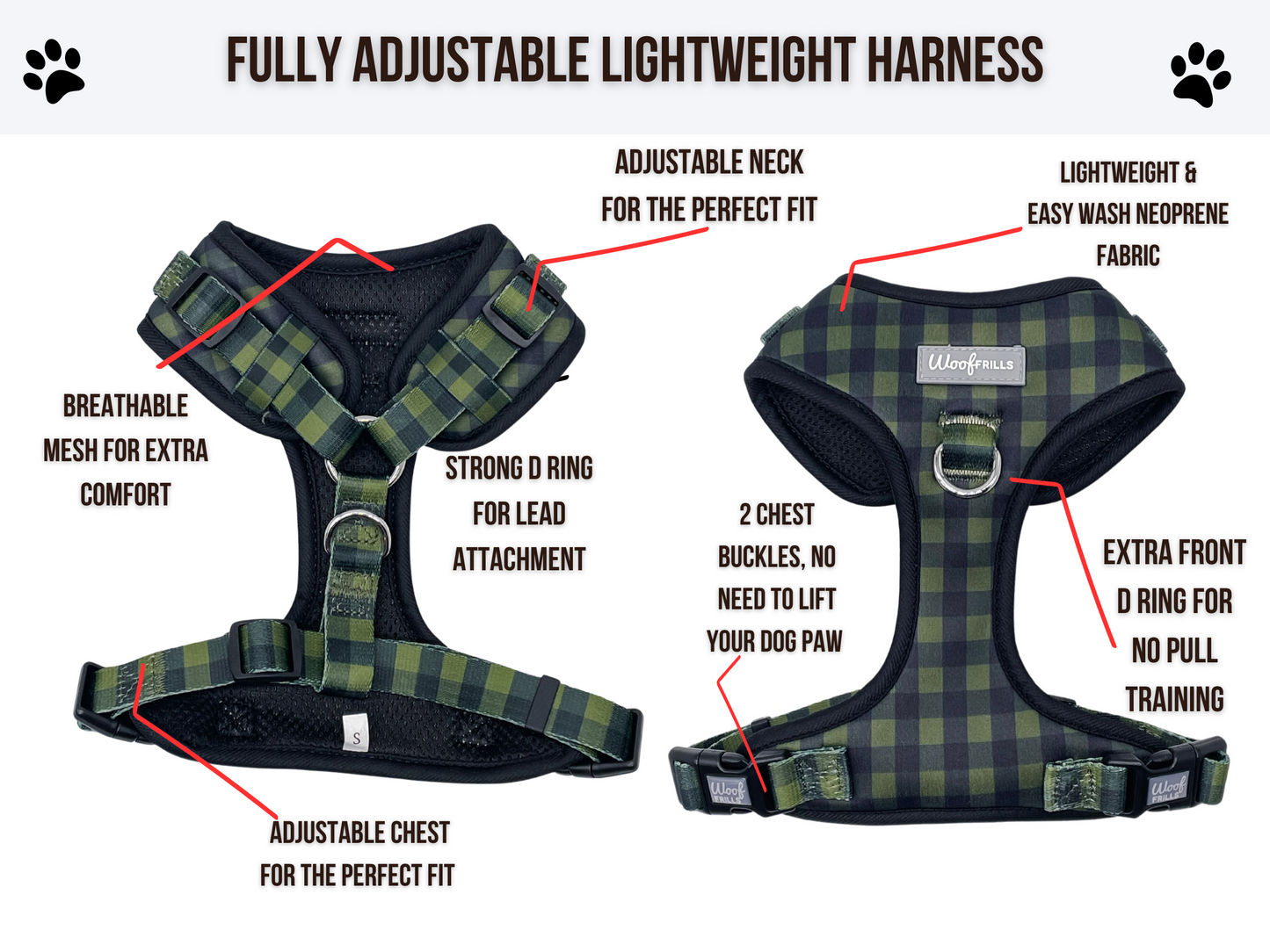 Adjustable green dog harness