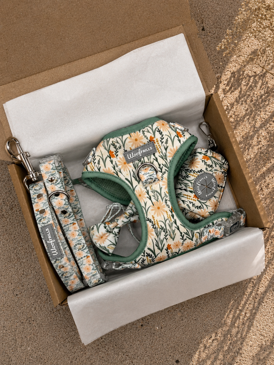 Dog harness , Dog collar and lead set | BUNDLE OF YOUR CHOICE | Wildflower Strolls- WATERPROOF collar & leash