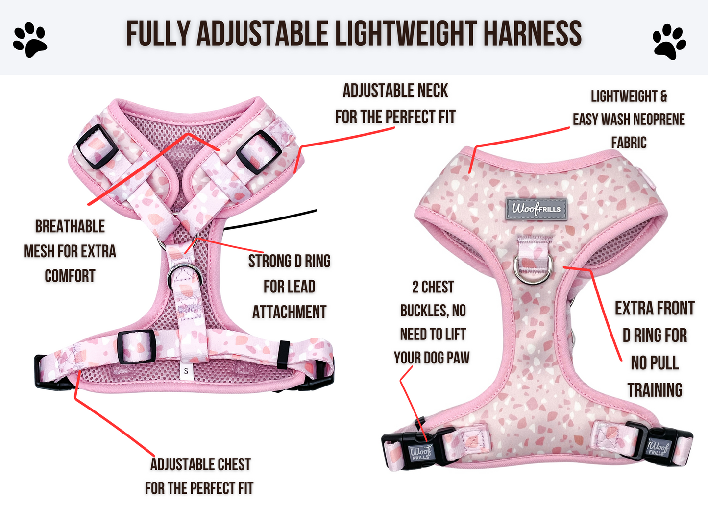 Pink harness for small dogs
