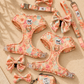 Floral dog harness set with matching lead collar and bow tie