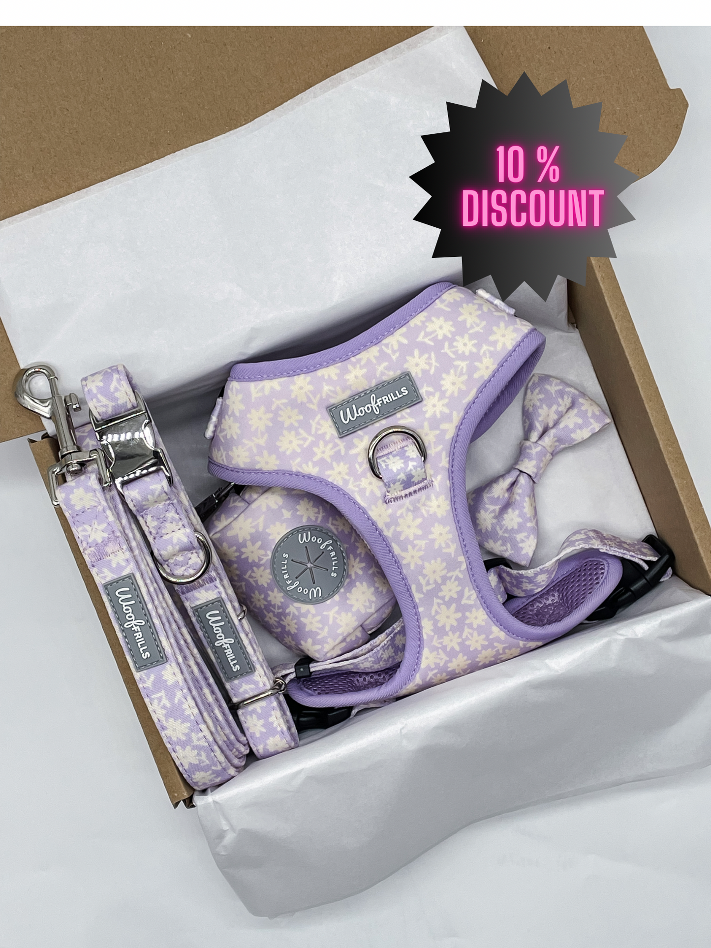 Dog harness, Dog collar and lead set | BUNDLE OF YOUR CHOICE | Bloom me away Lilac