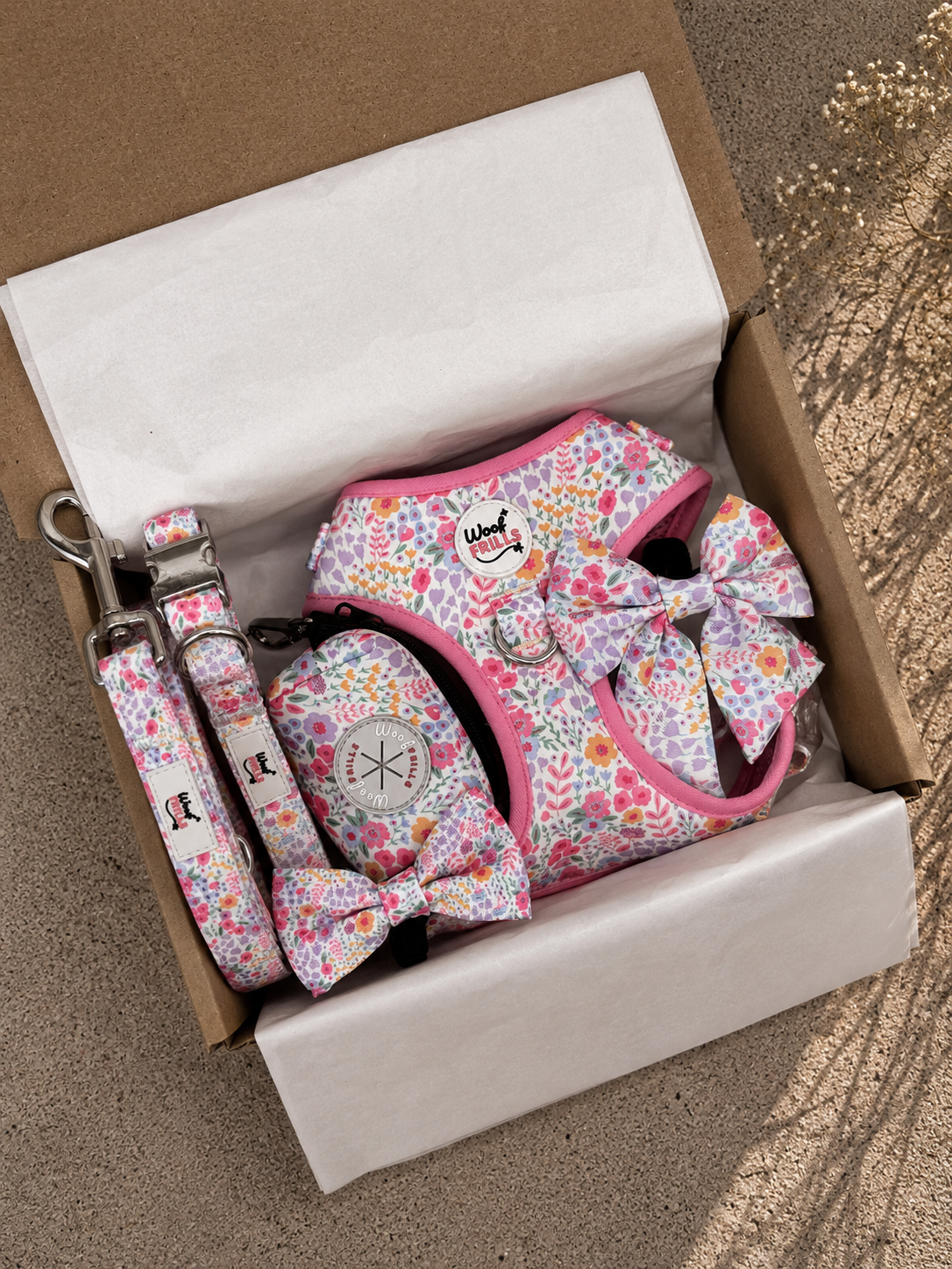 Floral Dog Harness Set – Blossom Dreams | Matching Collar, Lead & Bow | BUNDLE OF YOUR CHOICE