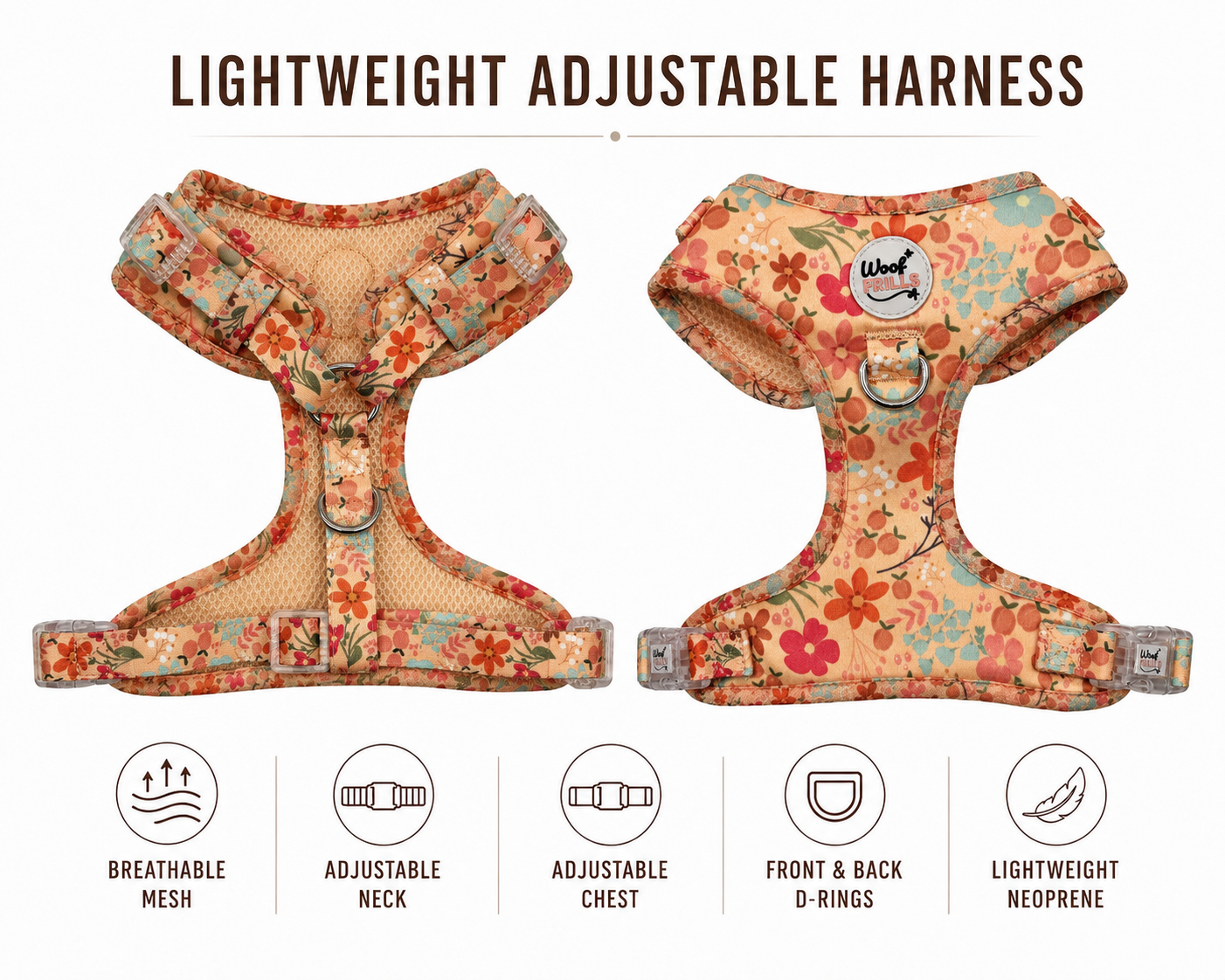 Peach adjustable dog harness