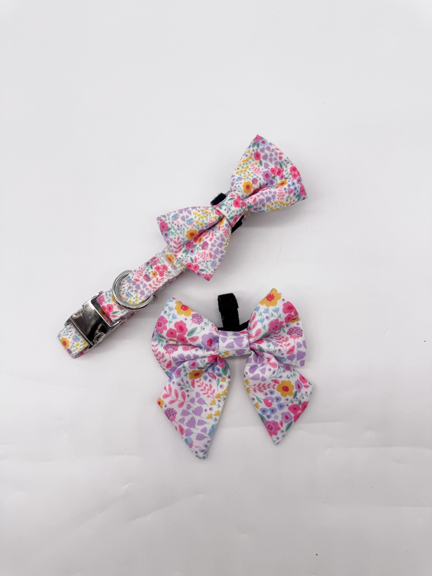 Floral dog bow tie Blossom Dreams with pink trim