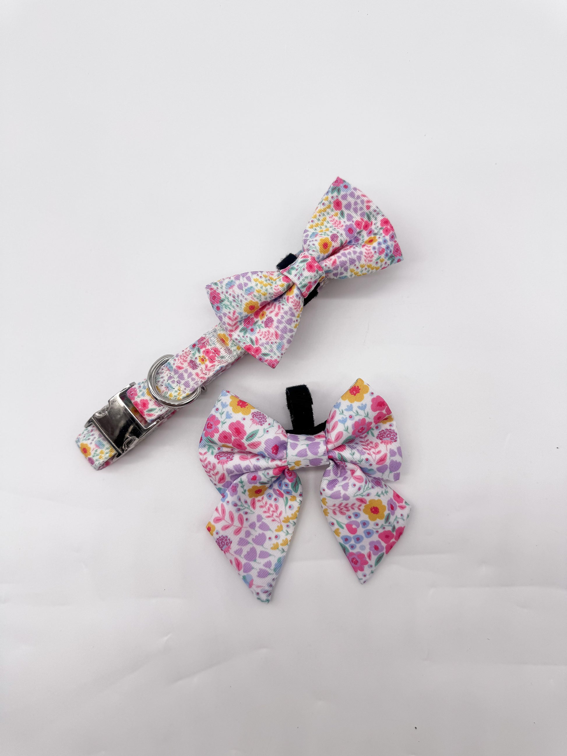 Floral dog bow tie Blossom Dreams with pink trim