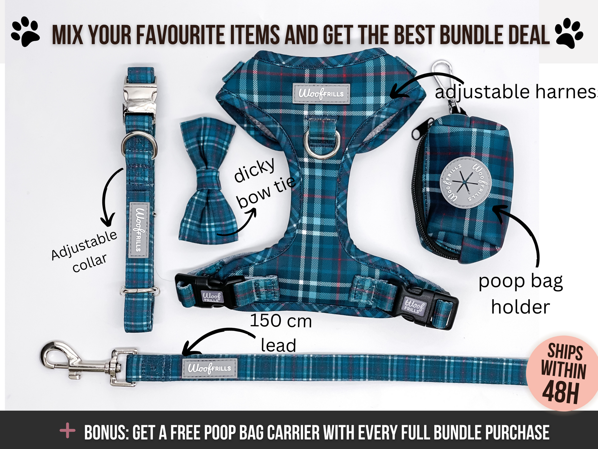 Perfect fit dog harness Dog lead and collar set – Woof Frills