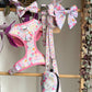 Blossom Dreams floral poop bag holder matching dog harness and lead