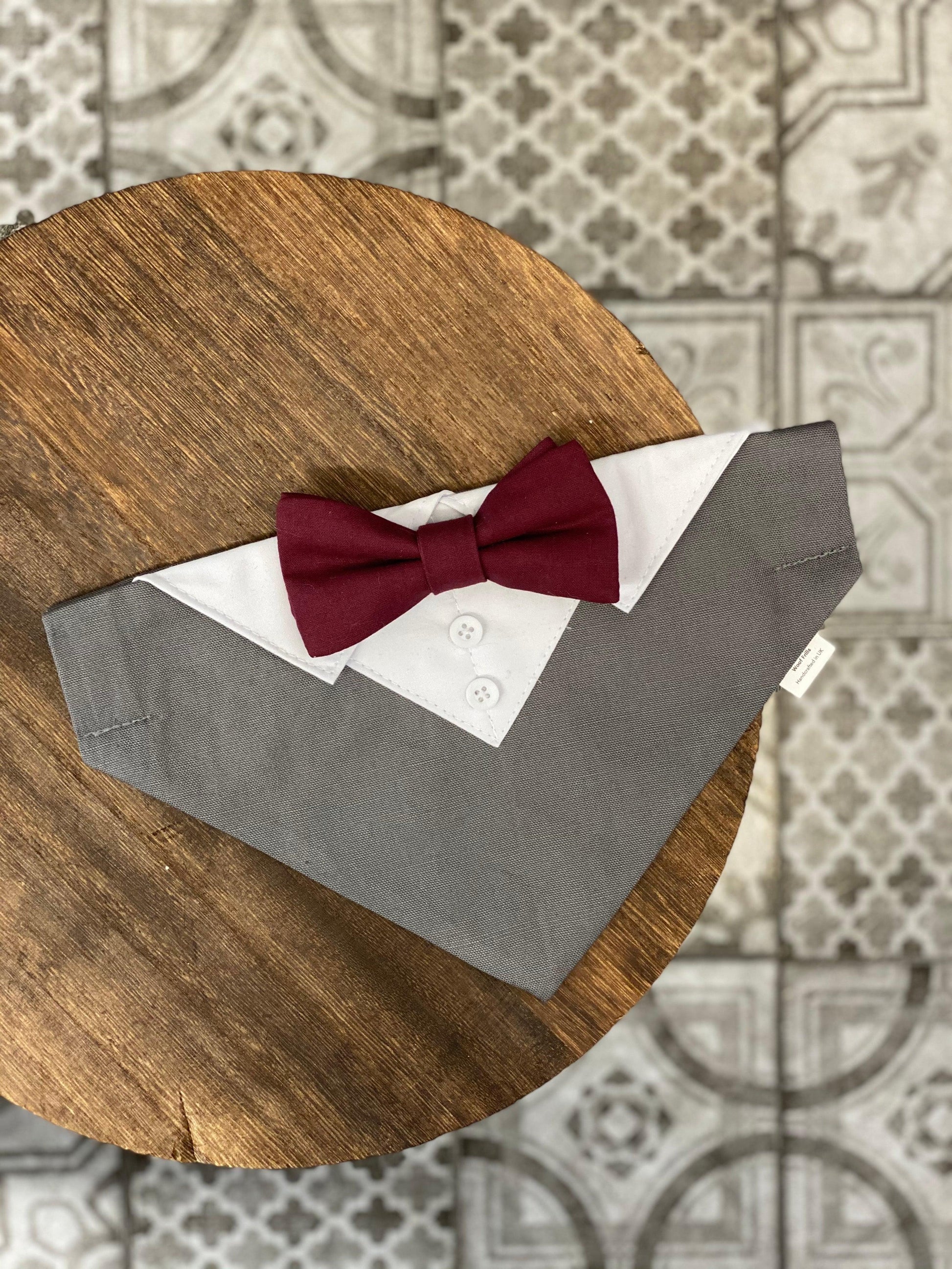 Grey wedding tuxedo with bow tie of your choice - Woof Frills