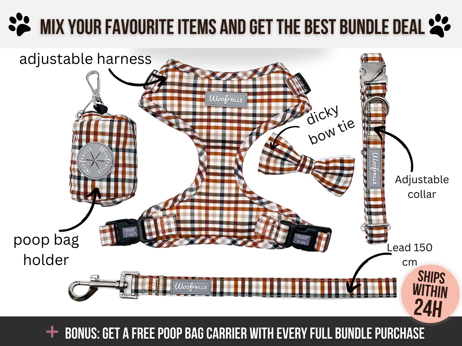 Pawfecto Baroque Leather Pet Harness & Leash Set 6 Patterns