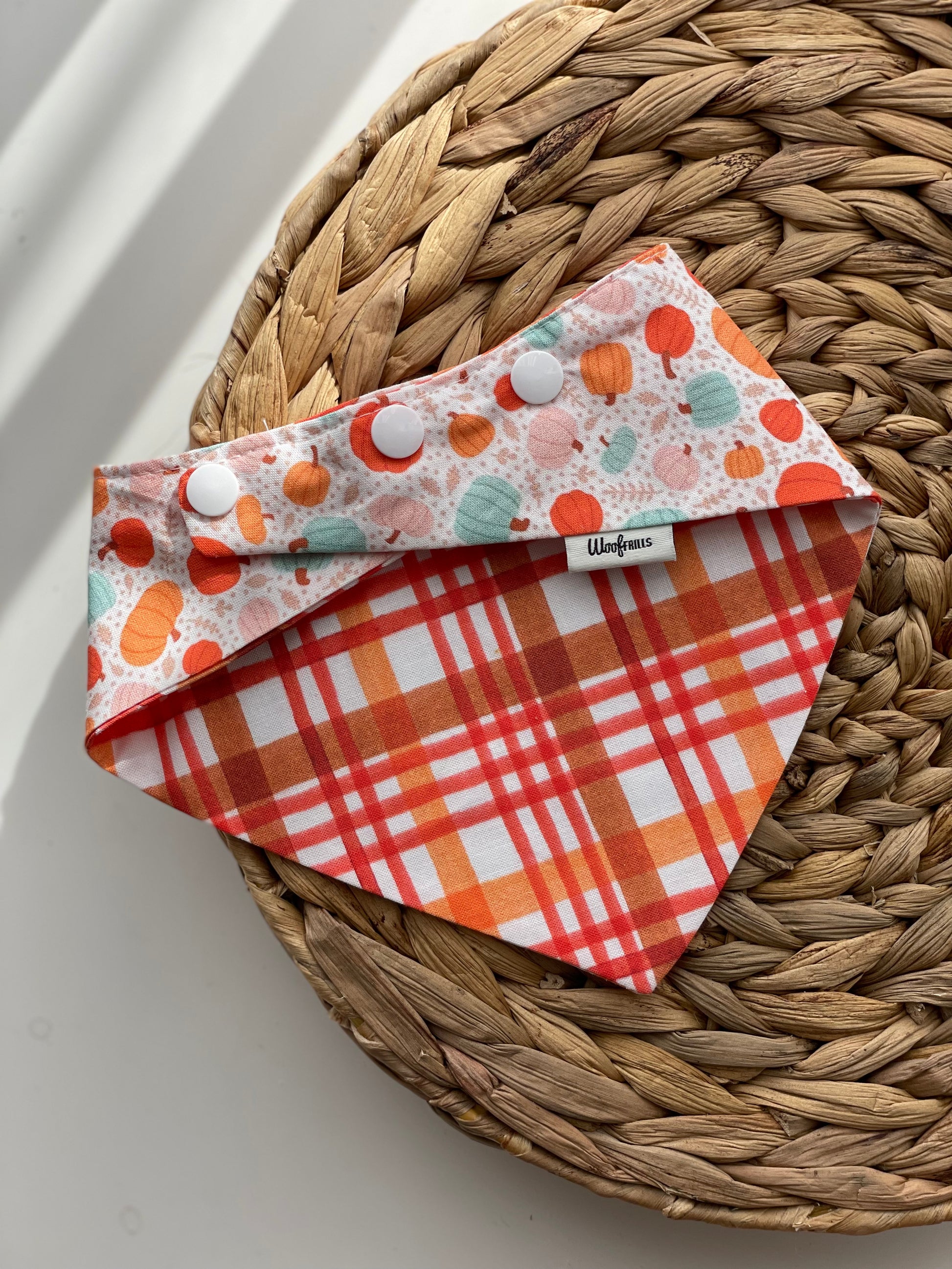 Pumpkin/ Orange tartan- Autumn Handmade bandana - Woof Frills