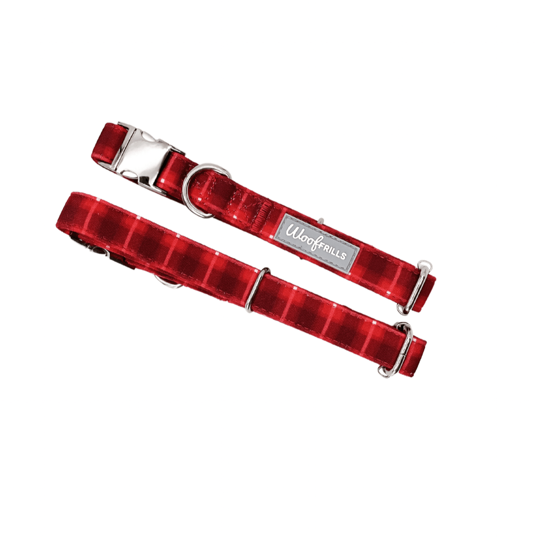 Red tartan adjustable dog collar