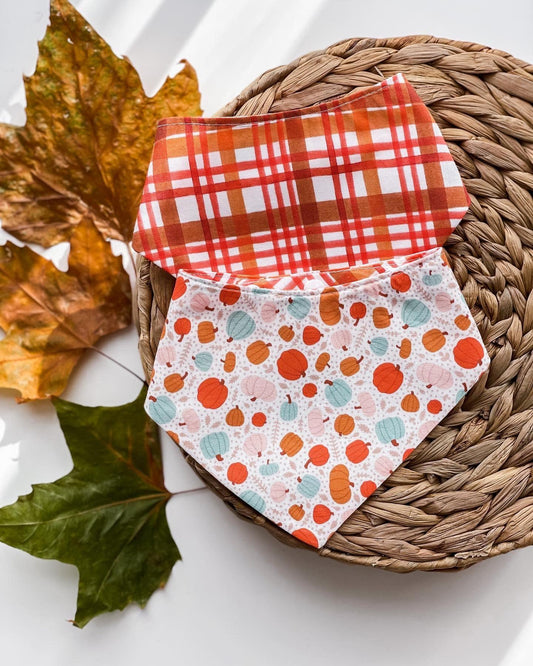 Pumpkin/ Orange tartan- Autumn Handmade bandana - Woof Frills