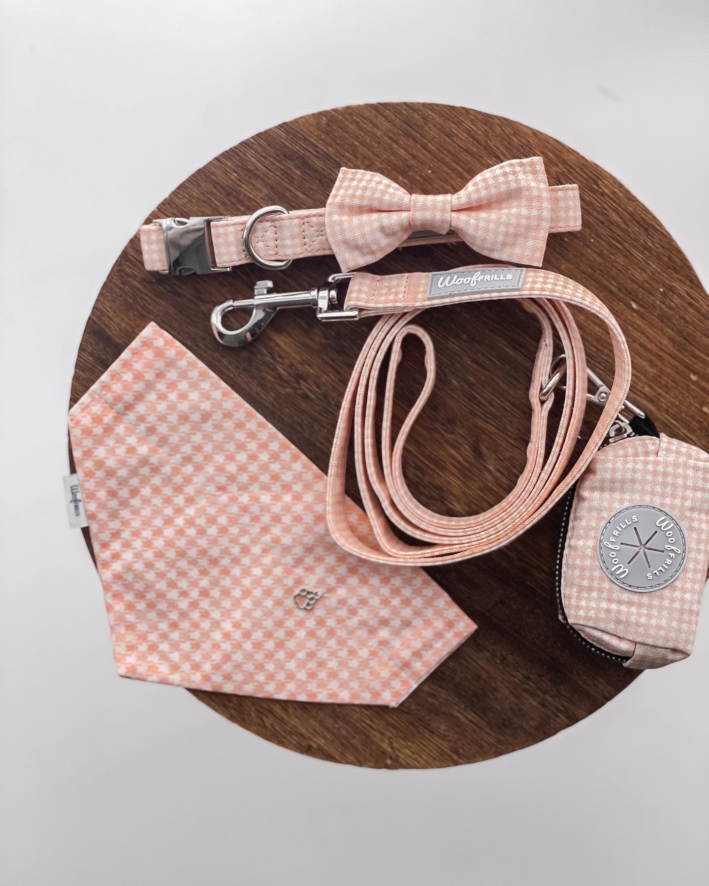 pink dog poop bag holder matching dog lead and collar set