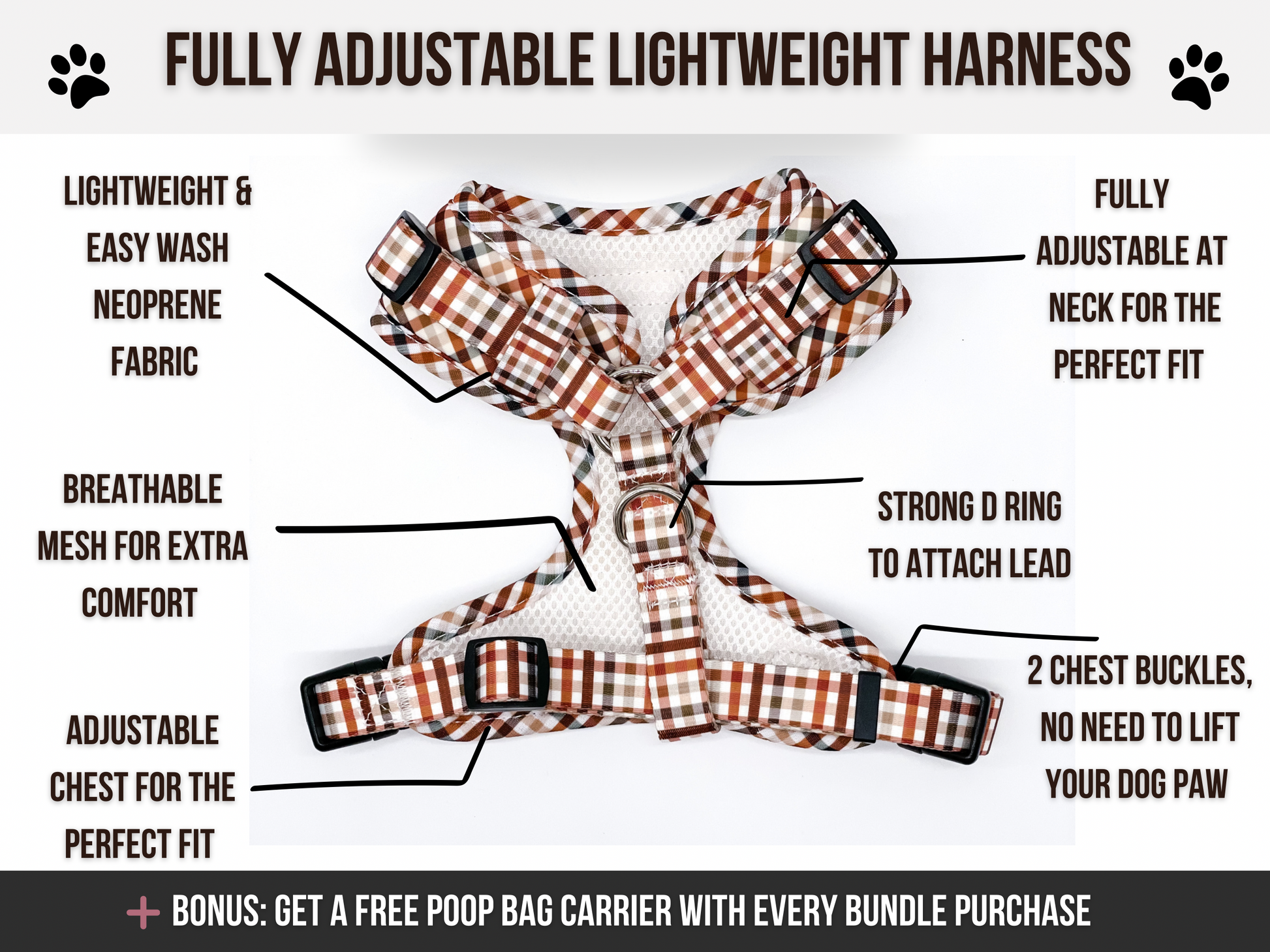 Adjustable dog harness features