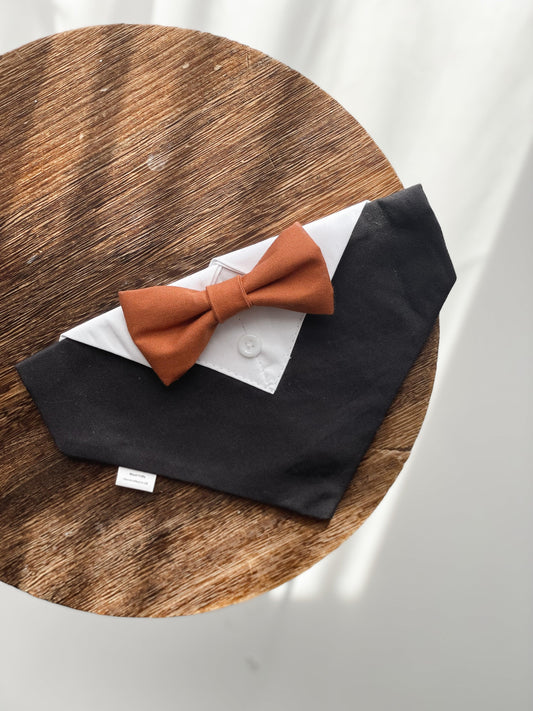 Charcoal wedding tuxedo with bow tie of your choice - Woof Frills